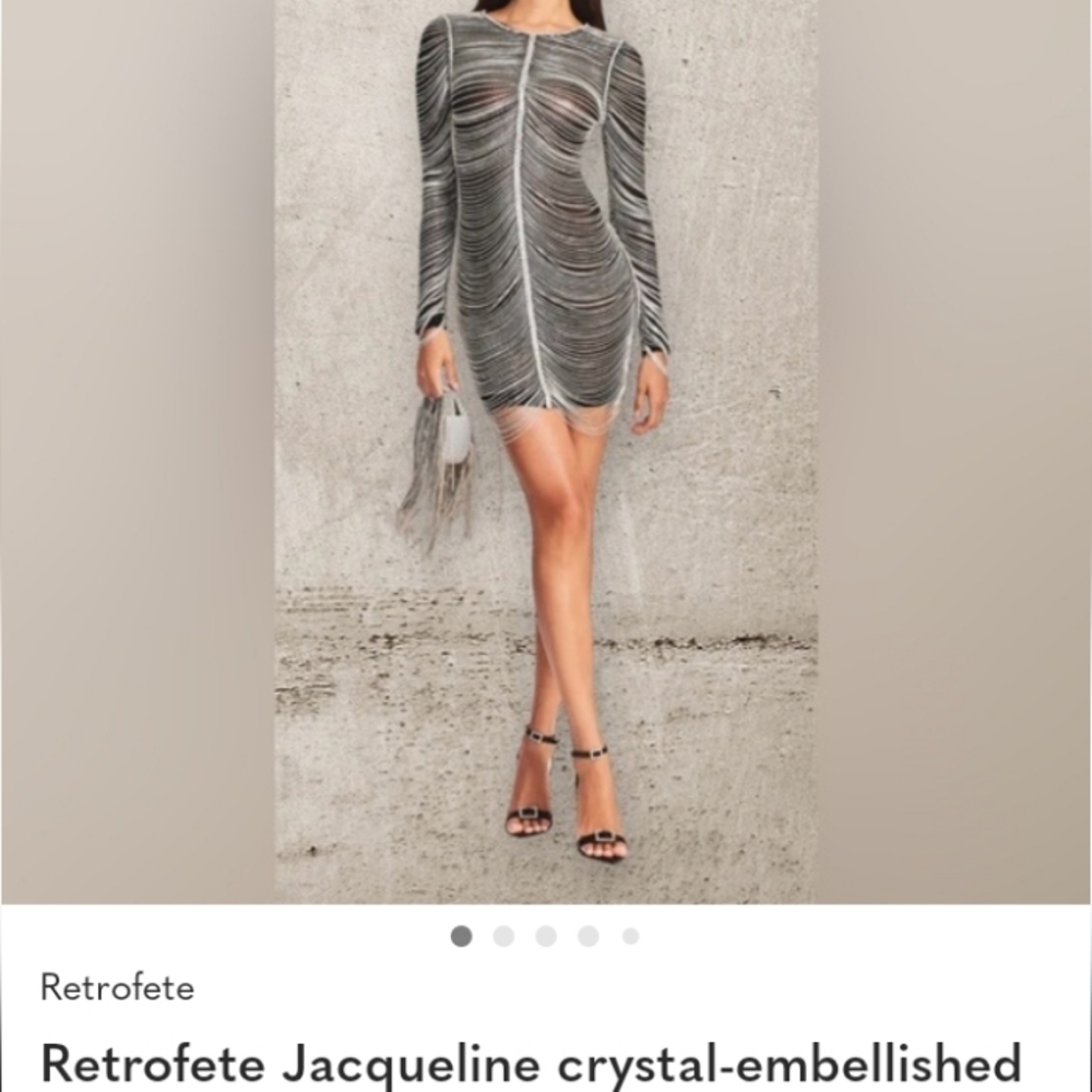 Retrofete Jacqueline Embellished Charcoal Fringe-Trim Long Sleeve Bodycon Dress - Picture 3 of 5